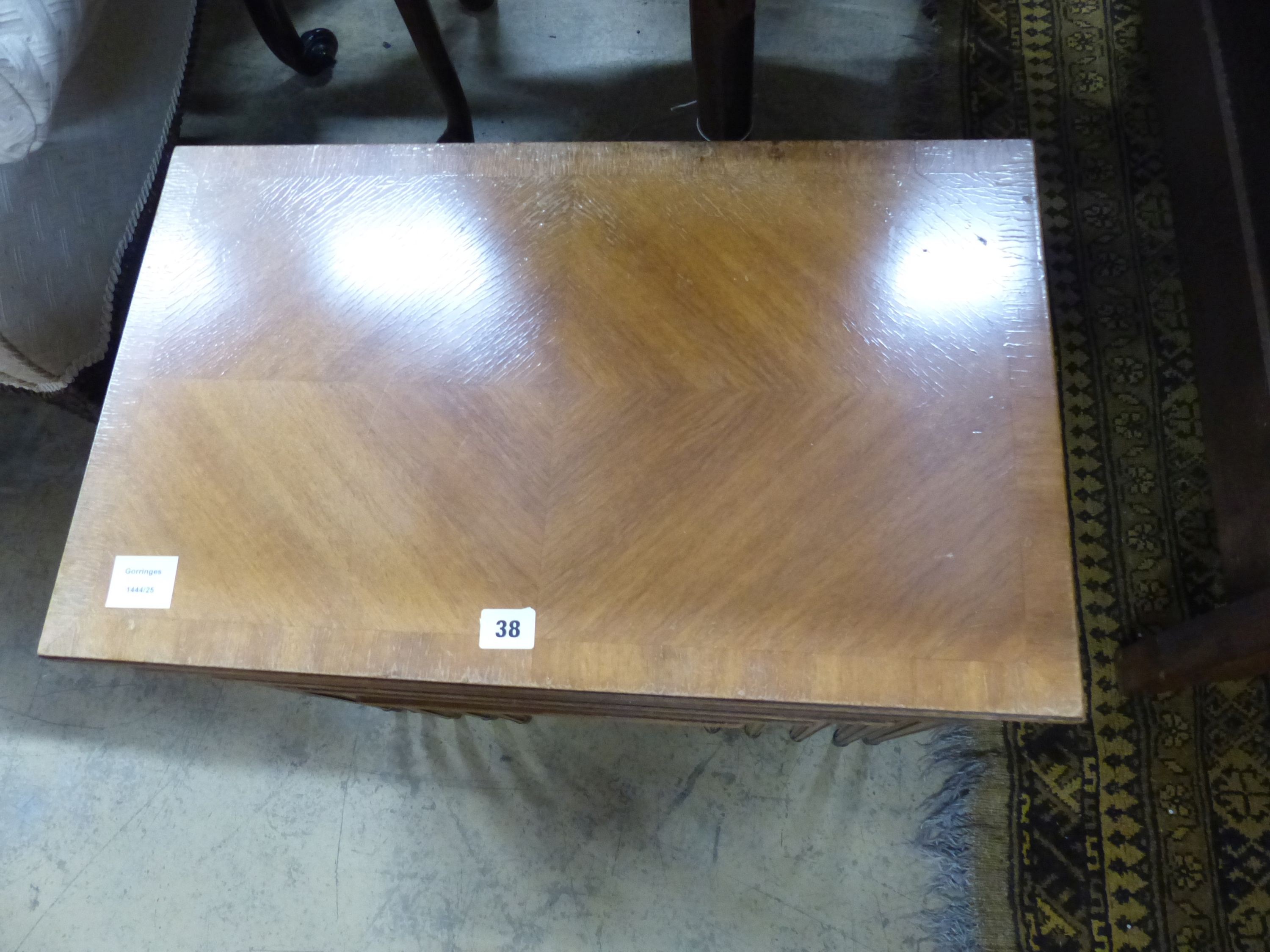 A quartetto of banded and inlaid mahogany tea tables, W.59cm D.37cm H.57cm